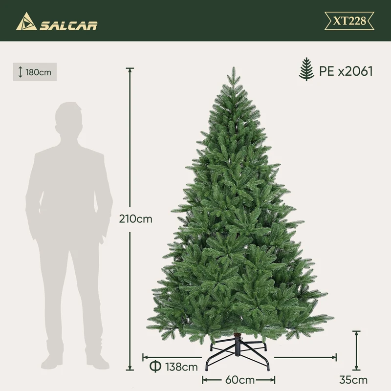 Salcar Premium Künstlicher Weihnachtsbaum 150cm/180cm/210cm – Nordmanntanne aus 100 % PE, naturgrün, form- & farbstabil, geruchlos, nadelfrei