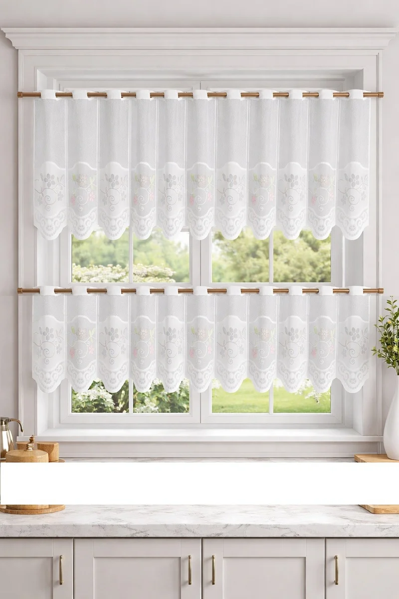 Bistro Bogen Scheibengardine 2342 Set 2 tlg. farbig Blume