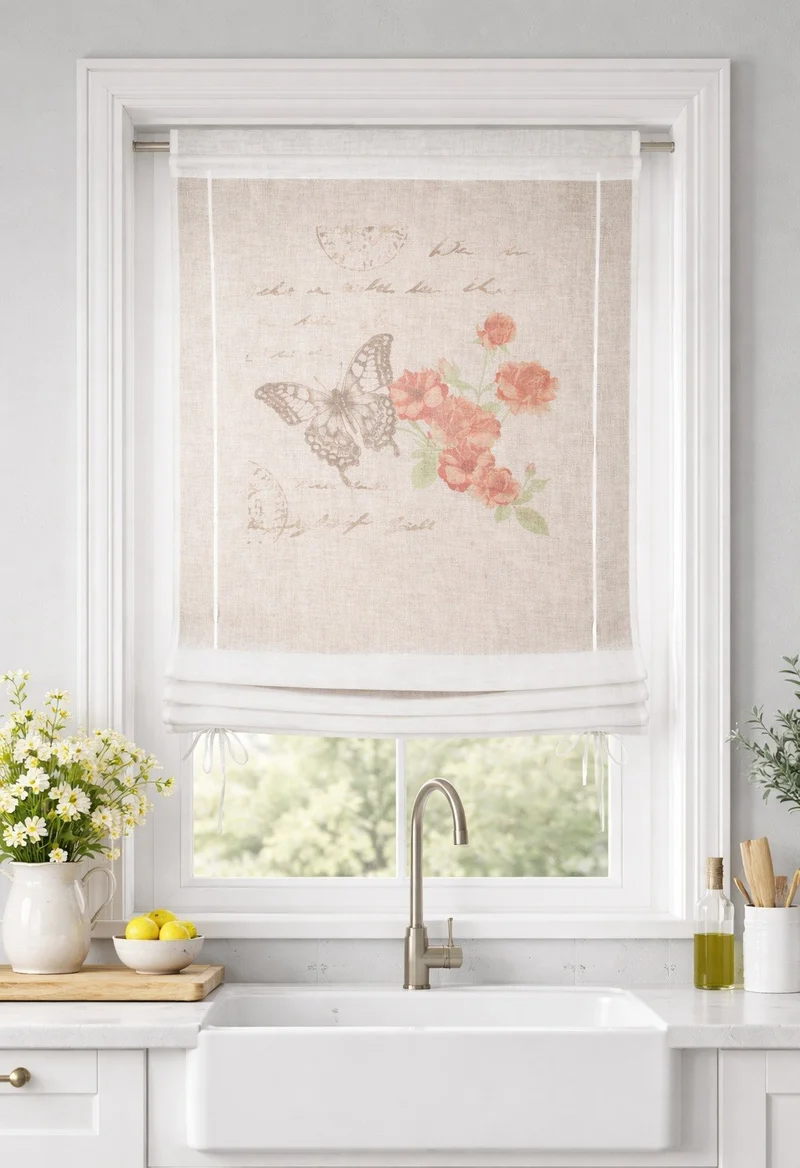 Bändchenraffrollo rosa Blume Schmetterling BxH 60x120cm