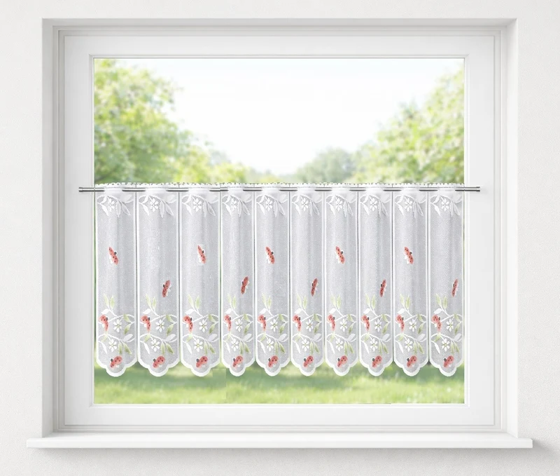Scheibengardine Marienkäfer HxB 50x153cm Jacquard bedruckt transparent rot weiß