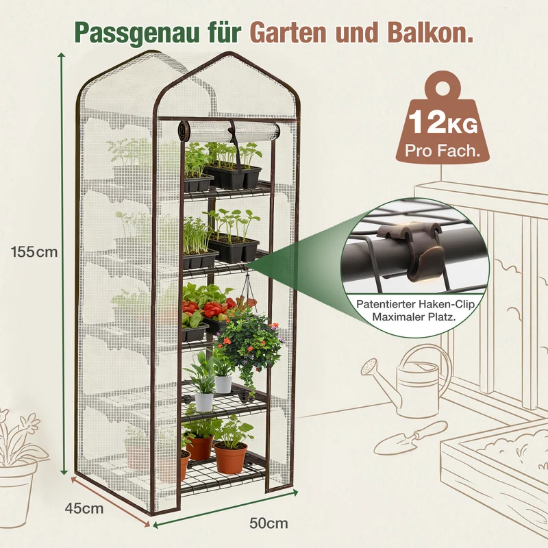 Sekey Mini Tomatengewächshaus 5 Etagen – Großes Balkon-Gewächshaus, winterfest & stabil für Indoor & Outdoor mit flexiblem Pflanzsystem