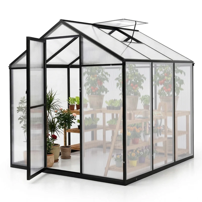 Sekey Aluminium-Gewächshaus 185x185x195 cm – Wetterfestes & winterfestes Tomatenhaus mit 6 mm Hohlkammerplatten und nach außen öffnender Tür