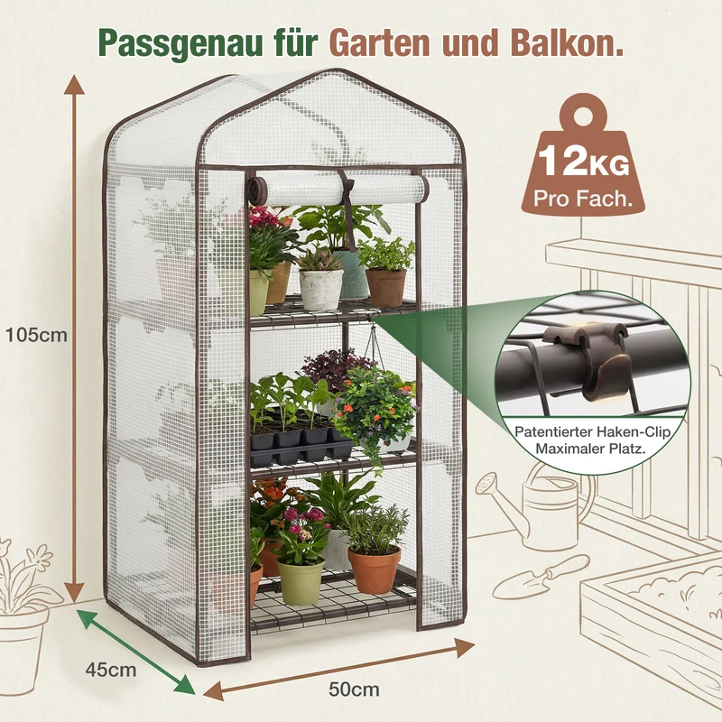 Sekey Mini Tomatengewächshaus 3 Etagen – Winterfestes Balkon-Gewächshaus für Indoor & Outdoor mit flexiblem Pflanzsystem