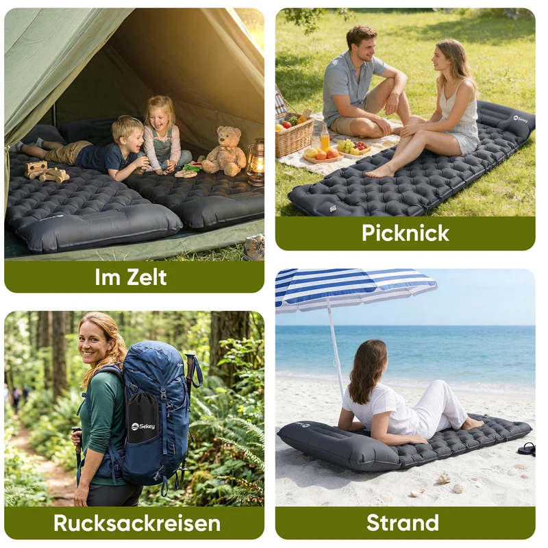 Sekey Selbstaufblasbare Isomatte 200×70×10 cm – Ultraleicht, Komfortabel & Grau für Camping, Trekking & Outdoor