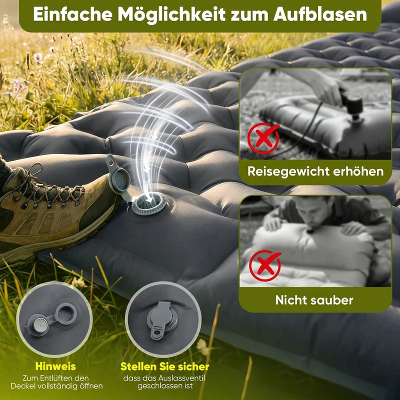 Sekey Selbstaufblasbare Isomatte 200×70×10 cm – Ultraleicht, Komfortabel & Grau für Camping, Trekking & Outdoor