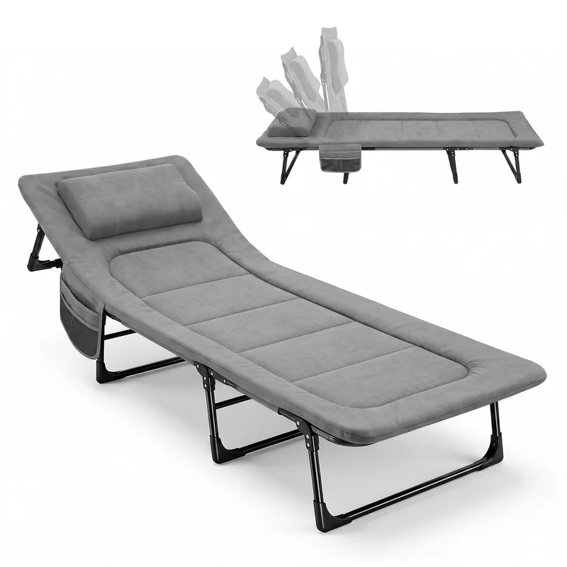 Sekey Faltbett klappbar mit Matratze & Kissen 193x70 cm – verstellbares Campingbett mit 6-fach Rückenlehne, bis 150 kg belastbar, Gästebett für Camping, Garten & Zuhause
