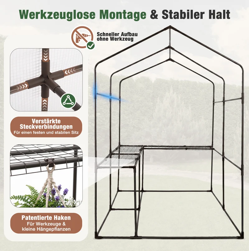 Sekey begehbares Gewächshaus 190x186x120cm mit DIY-Regal – stabiles Foliengewächshaus winterfest mit UV-beständiger Gitterfolie, Tomatenhaus für Garten, Gemüse & Kräuter, werkzeuglose Montage