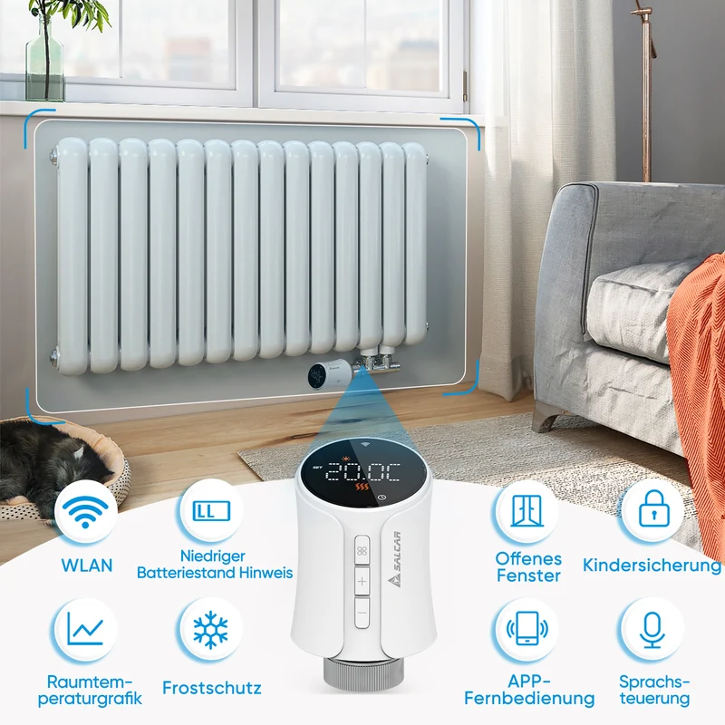 Salcar TRV706W Smartes Heizkörperthermostat 3er Set – WLAN Thermostat mit Tuya App, programmierbar, kompatibel mit Amazon Alexa & Google Home, ohne Gateway, inkl. 9 Batterien