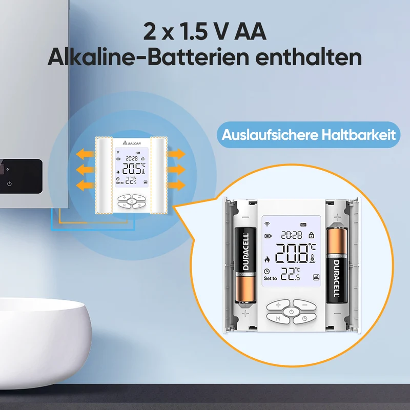 Salcar T5W WLAN Raumthermostat Smart Thermostat – Programmierbares WiFi Heizungsthermostat mit Luftfeuchtigkeit, Tuya App & Wochenprogramm, für Fußbodenheizung und Warmwasser