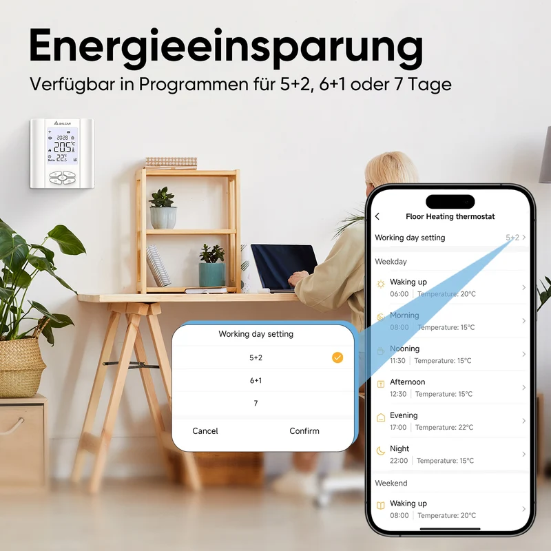 Salcar T5W WLAN Raumthermostat Smart Thermostat – Programmierbares WiFi Heizungsthermostat mit Luftfeuchtigkeit, Tuya App & Wochenprogramm, für Fußbodenheizung und Warmwasser