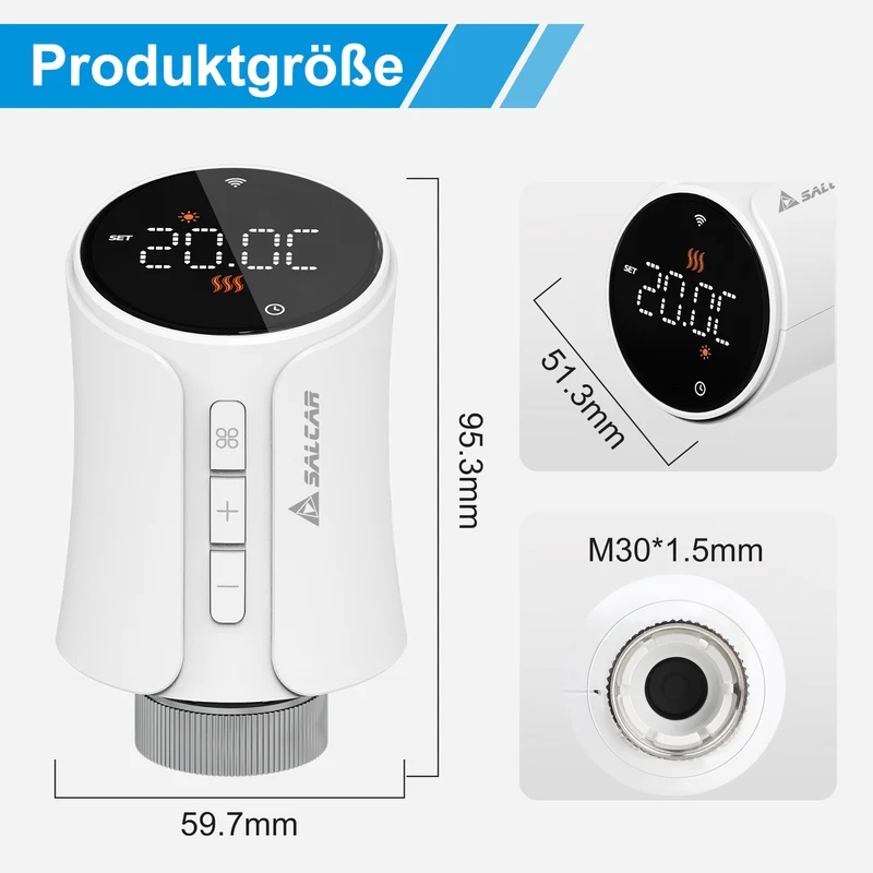 Salcar Smartes Heizkörperthermostat WLAN – WiFi Heizungsthermostat mit Tuya App, kompatibel mit Amazon Alexa & Google Home, programmierbar, ohne Gateway, Smart Heizkörperthermostat