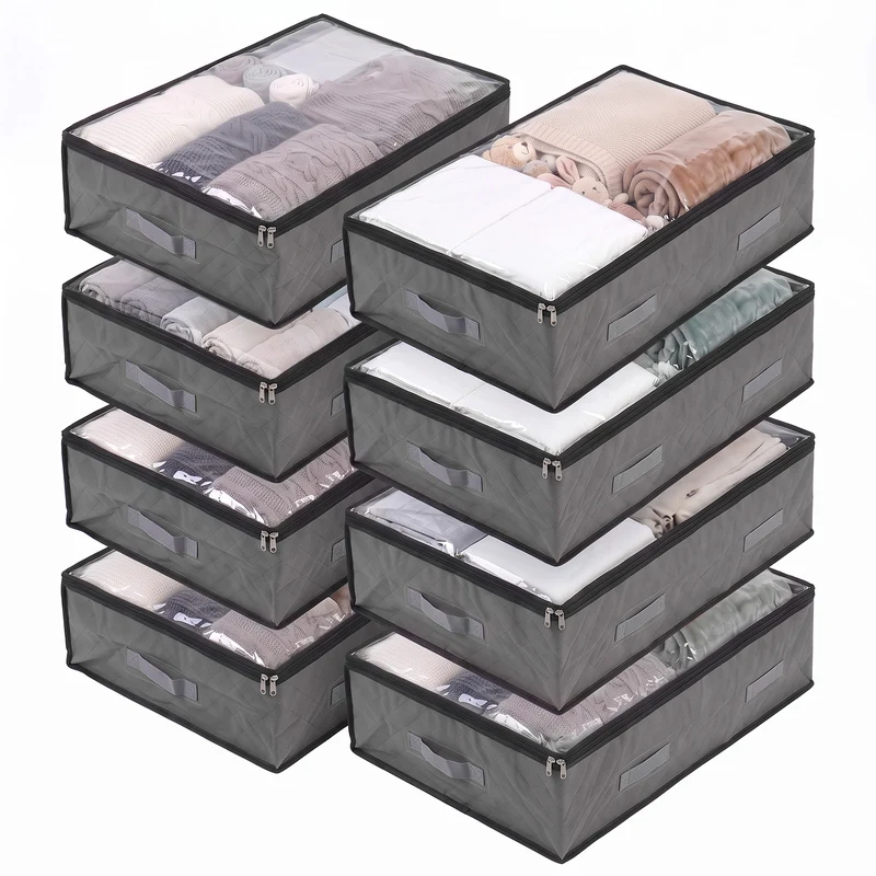Sekey Unterbett-Aufbewahrungstasche 110L – Faltbare Aufbewahrungsbox mit transparentem Deckel, Doppelreißverschluss & 4 Tragegriffen, 100 × 50 × 19 cm, für Kleidung, Bettwäsche & Decken