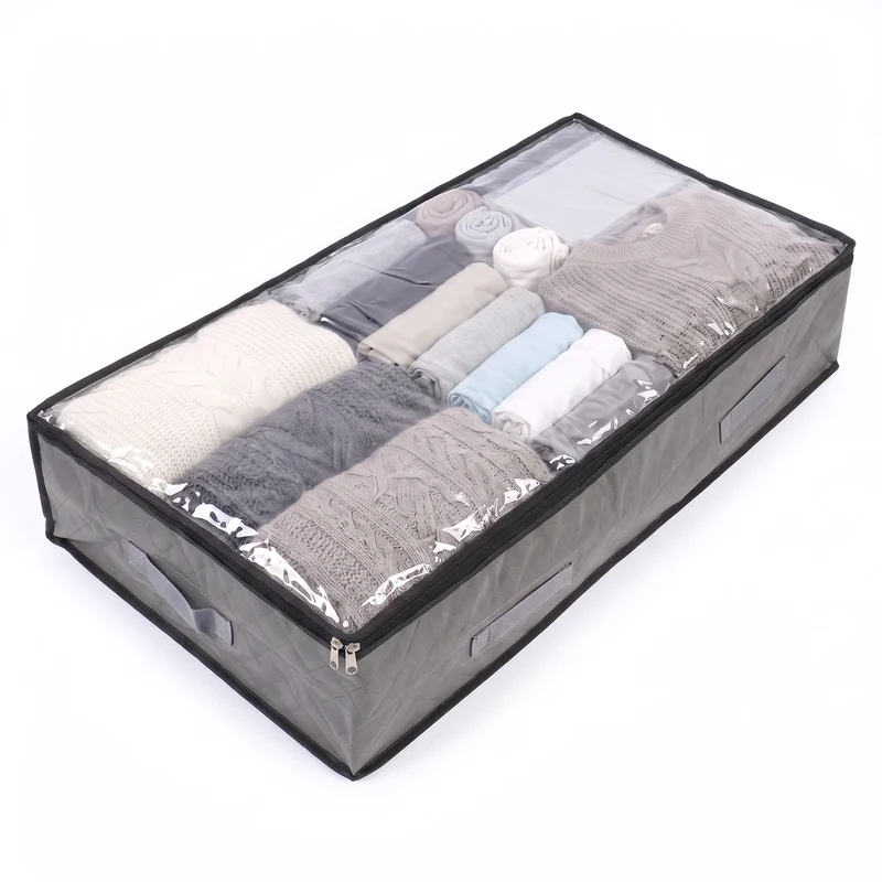 Sekey Unterbett-Aufbewahrungstasche 110L – Faltbare Aufbewahrungsbox mit transparentem Deckel, Doppelreißverschluss & 4 Tragegriffen, 100 × 50 × 19 cm, für Kleidung, Bettwäsche & Decken