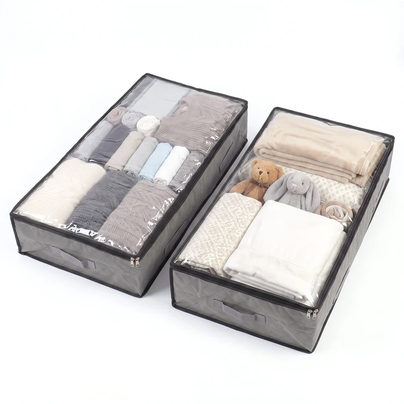 Sekey Unterbett-Aufbewahrungstasche 110L – Faltbare Aufbewahrungsbox mit transparentem Deckel, Doppelreißverschluss & 4 Tragegriffen, 100 × 50 × 19 cm, für Kleidung, Bettwäsche & Decken