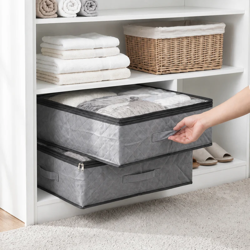 Sekey Unterbett-Aufbewahrungstasche 110L – Faltbare Aufbewahrungsbox mit transparentem Deckel, Doppelreißverschluss & 4 Tragegriffen, 100 × 50 × 19 cm, für Kleidung, Bettwäsche & Decken