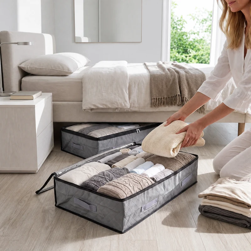 Sekey Unterbett-Aufbewahrungstasche 110L – Faltbare Aufbewahrungsbox mit transparentem Deckel, Doppelreißverschluss & 4 Tragegriffen, 100 × 50 × 19 cm, für Kleidung, Bettwäsche & Decken