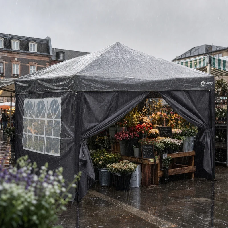 Sekey Faltpavillon 3x3 m mit 4 Seitenteilen & transparentem EVA-Regenschutz – Wasserdichter Gartenpavillon, Pop-Up Partyzelt mit 420D Oxford-Gewebe & UPF 50+
