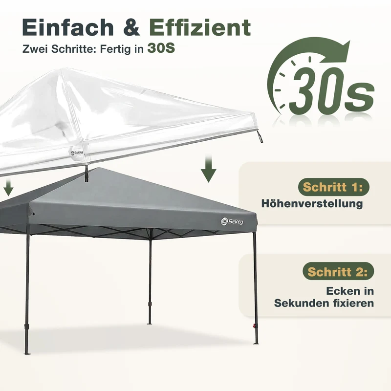 Sekey Faltpavillon 3x3 m mit 4 Seitenteilen & transparentem EVA-Regenschutz – Wasserdichter Gartenpavillon, Pop-Up Partyzelt mit 420D Oxford-Gewebe & UPF 50+