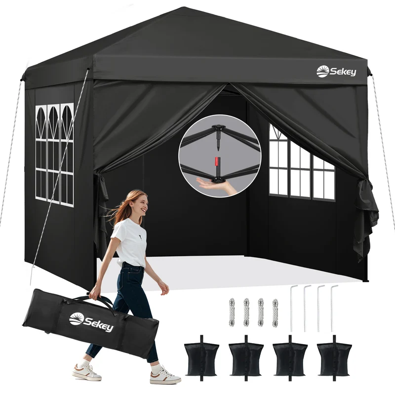 Sekey Premium Pop-Up Pavillon 3×3 m – Wasserdicht & Stabil, Faltpavillon mit Seitenwänden, Höhenverstellbar 250–270 cm