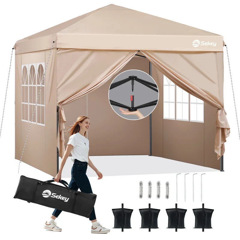 Sekey Premium Pop-Up Pavillon 3×3 m – Wasserdicht & Stabil, Faltpavillon mit Seitenwänden, Höhenverstellbar 250–270 cm