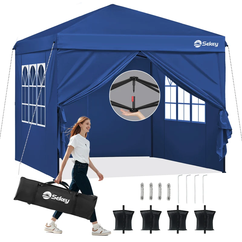 Sekey Premium Pop-Up Pavillon 3×3 m – Wasserdicht & Stabil, Faltpavillon mit Seitenwänden, Höhenverstellbar 250–270 cm