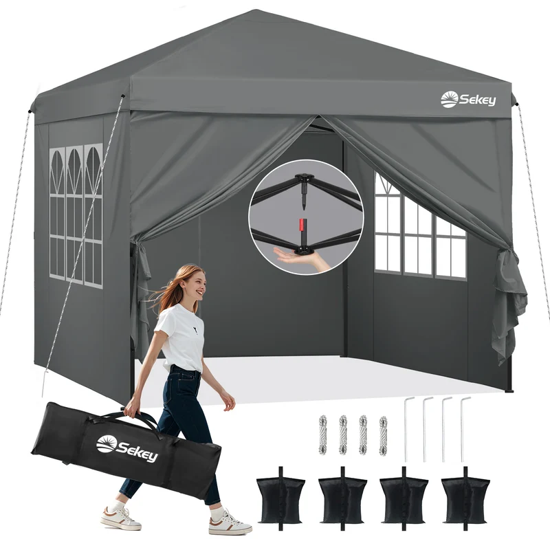 Sekey Premium Pop-Up Pavillon 3×3 m – Wasserdicht & Stabil, Faltpavillon mit Seitenwänden, Höhenverstellbar 250–270 cm