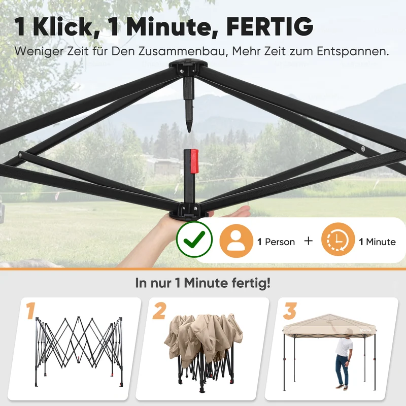 Sekey Premium Pop-Up Pavillon 3×3 m – Wasserdicht & Stabil, Faltpavillon mit Seitenwänden, Höhenverstellbar 250–270 cm