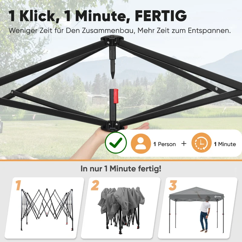 Sekey Premium Pop-Up Pavillon 3×3 m – Wasserdicht & Stabil, Faltpavillon mit Seitenwänden, Höhenverstellbar 250–270 cm