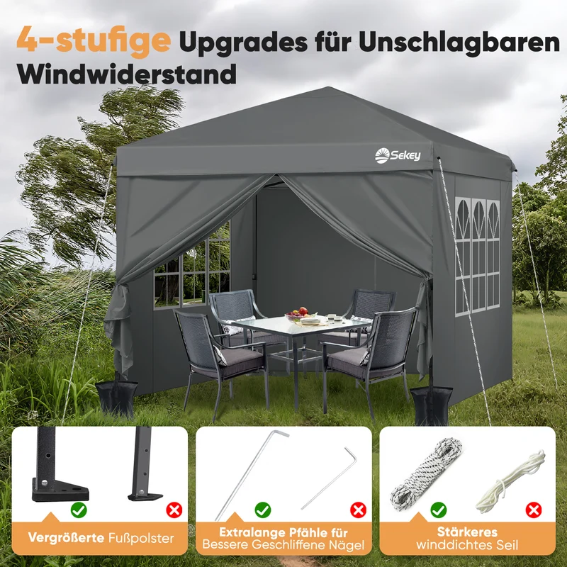 Sekey Premium Pop-Up Pavillon 3×3 m – Wasserdicht & Stabil, Faltpavillon mit Seitenwänden, Höhenverstellbar 250–270 cm