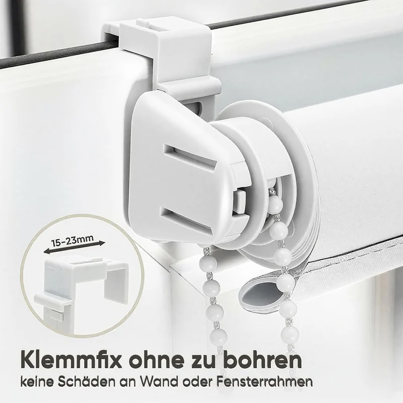 Sekey Verdunklungsrollo ohne Bohren, Klemmfix Seitenzugrollo aus Vliesstoff, 90 % Lichtundurchlässig, Grau