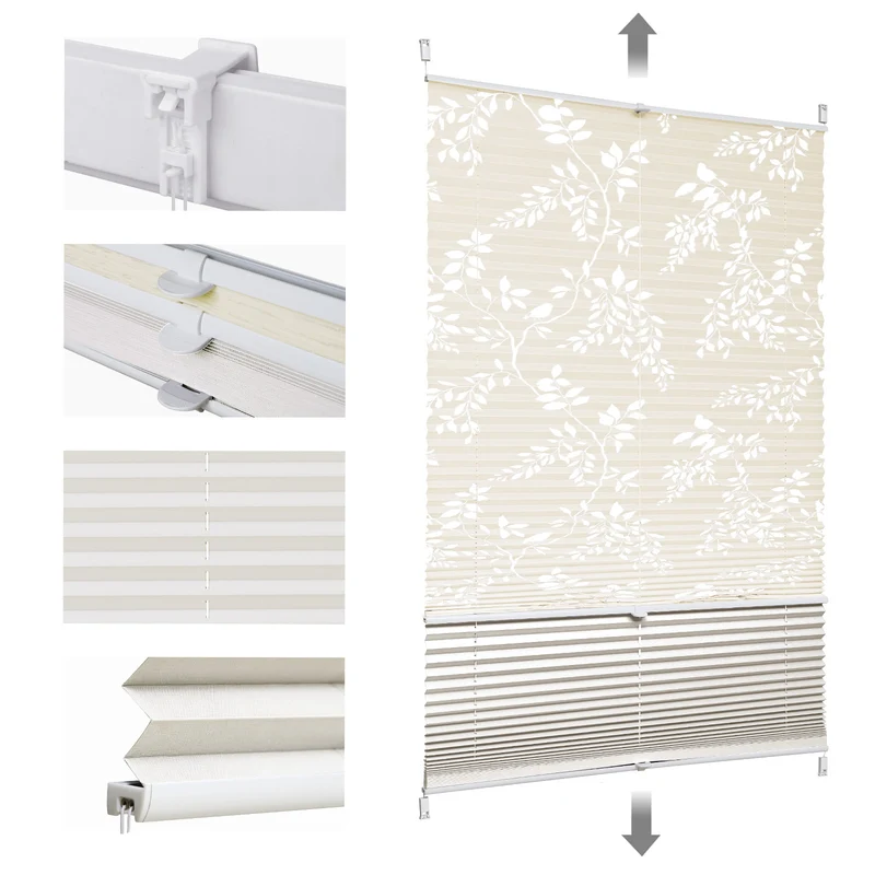 Sekey Plissee Day+Night ohne Bohren, 100% Verdunkelung, mit Muster,in Beige