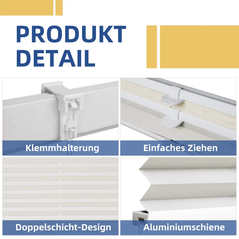 Sekey Plissee Day+Night ohne Bohren, 100% Verdunkelung, mit Muster,in Beige
