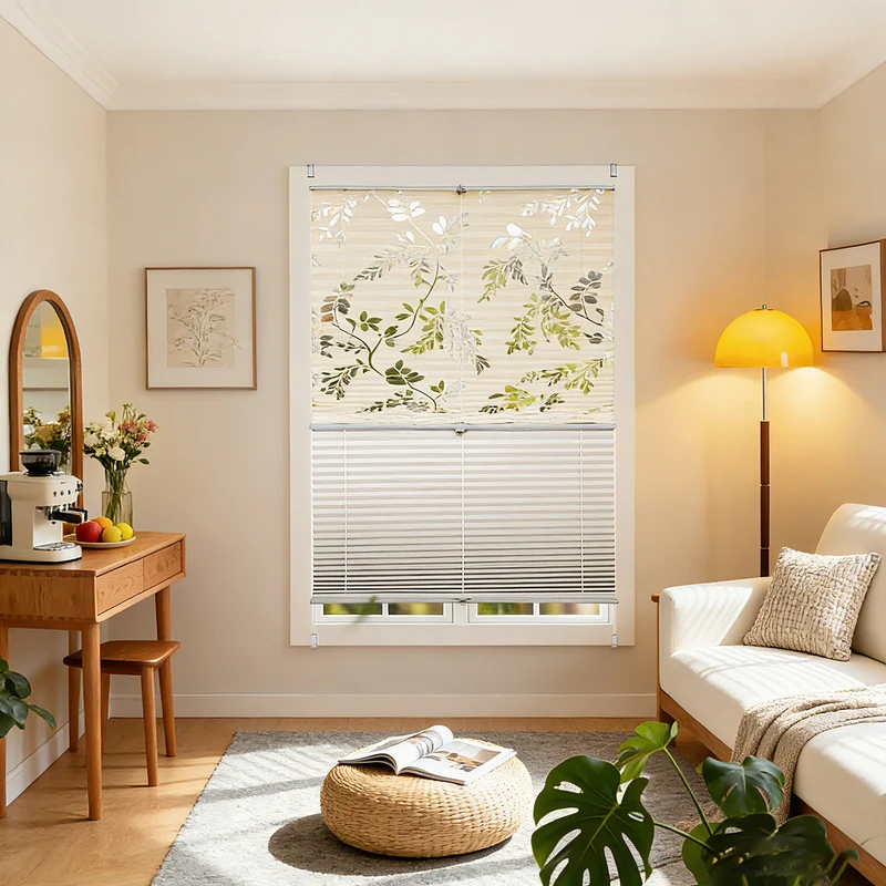 Sekey Plissee Day+Night ohne Bohren, 100% Verdunkelung, mit Muster,in Beige