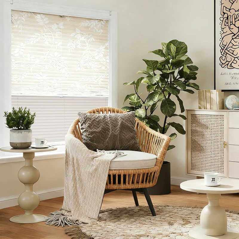 Sekey Plissee Day+Night ohne Bohren, 100% Verdunkelung, mit Muster,in Beige