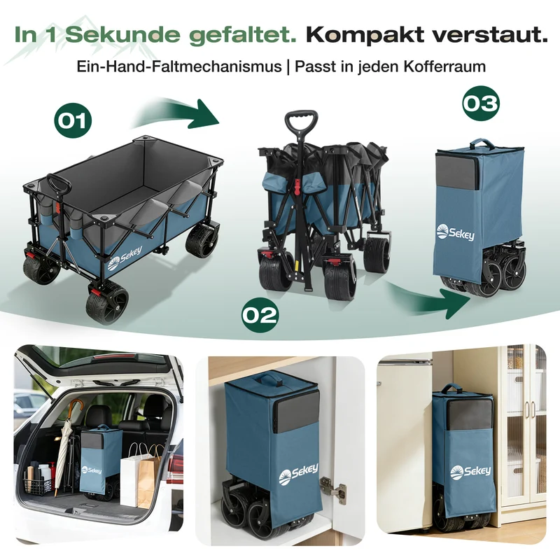 Sekey XXL Plus Faltbollerwagen 200 L, Bis 200 kg belastbar, Extra breite All-Terrain-Räder, patentierter 4-Wege-Sofortaufbau, 4032