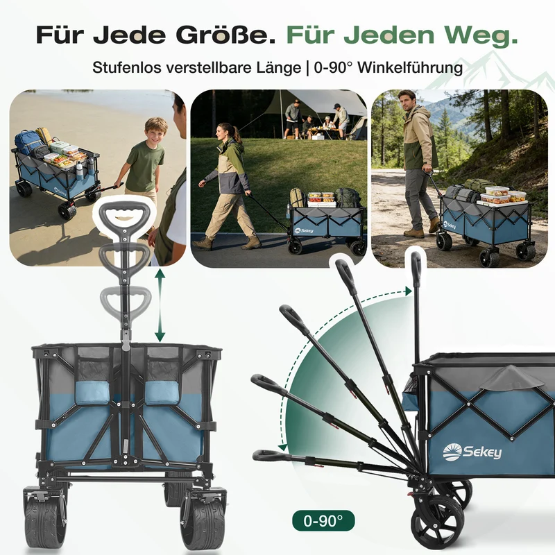 Sekey XXL Plus Faltbollerwagen 200 L, Bis 200 kg belastbar, Extra breite All-Terrain-Räder, patentierter 4-Wege-Sofortaufbau, 4032
