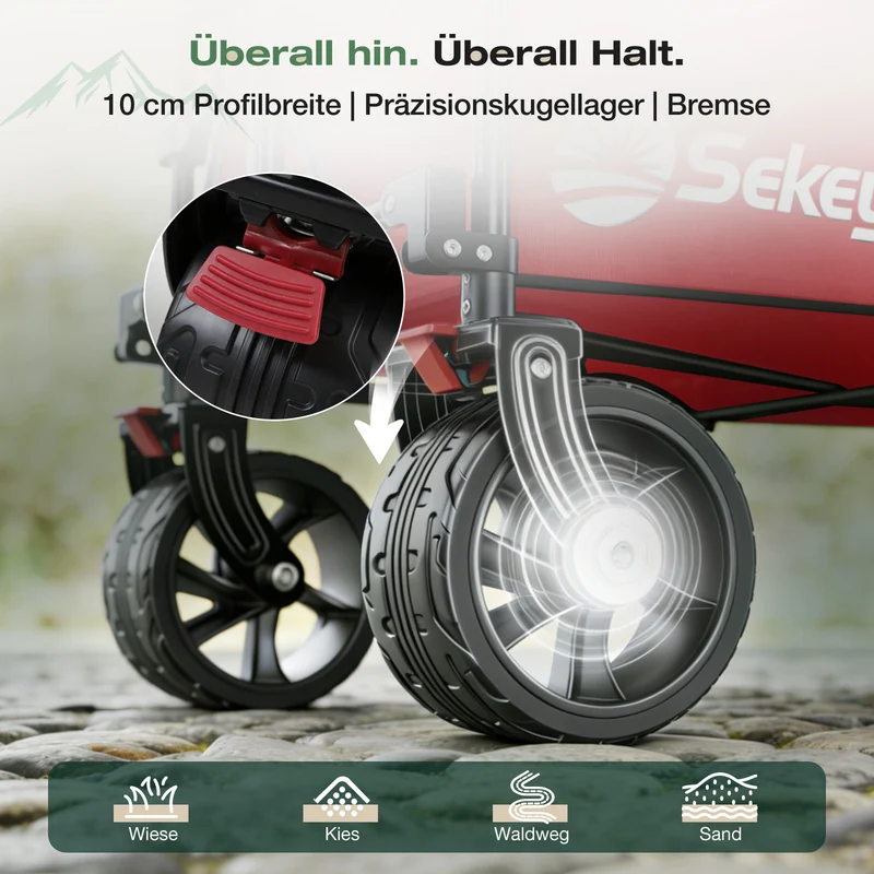 Sekey XXL Plus Faltbollerwagen 200 L, Bis 200 kg belastbar, Extra breite All-Terrain-Räder, patentierter 4-Wege-Sofortaufbau, 4032