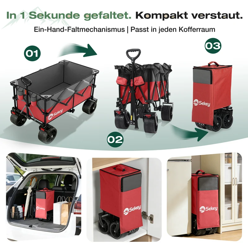 Sekey XXL Plus Faltbollerwagen 200 L, Bis 200 kg belastbar, Extra breite All-Terrain-Räder, patentierter 4-Wege-Sofortaufbau, 4032
