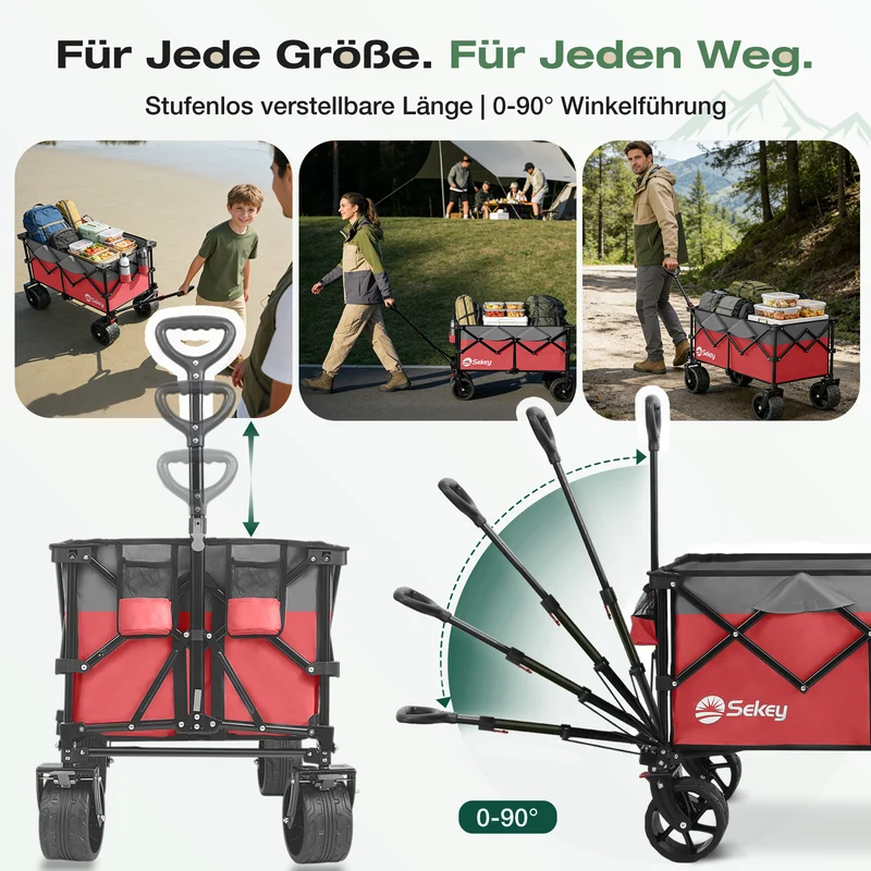 Sekey XXL Plus Faltbollerwagen 200 L, Bis 200 kg belastbar, Extra breite All-Terrain-Räder, patentierter 4-Wege-Sofortaufbau, 4032