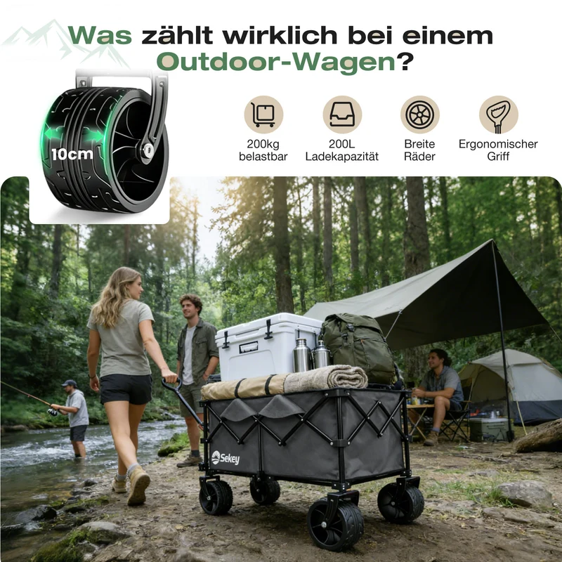 Sekey XXL Plus Faltbollerwagen 200 L, Bis 200 kg belastbar, Extra breite All-Terrain-Räder, patentierter 4-Wege-Sofortaufbau, 4032