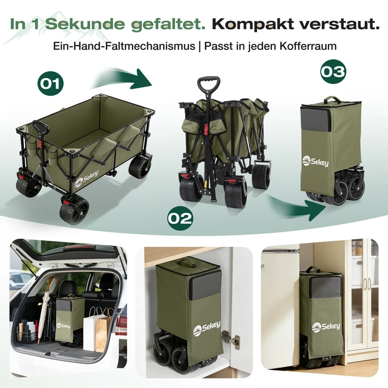 Sekey XXL Plus Faltbollerwagen 200 L, Bis 200 kg belastbar, Extra breite All-Terrain-Räder, patentierter 4-Wege-Sofortaufbau, 4032