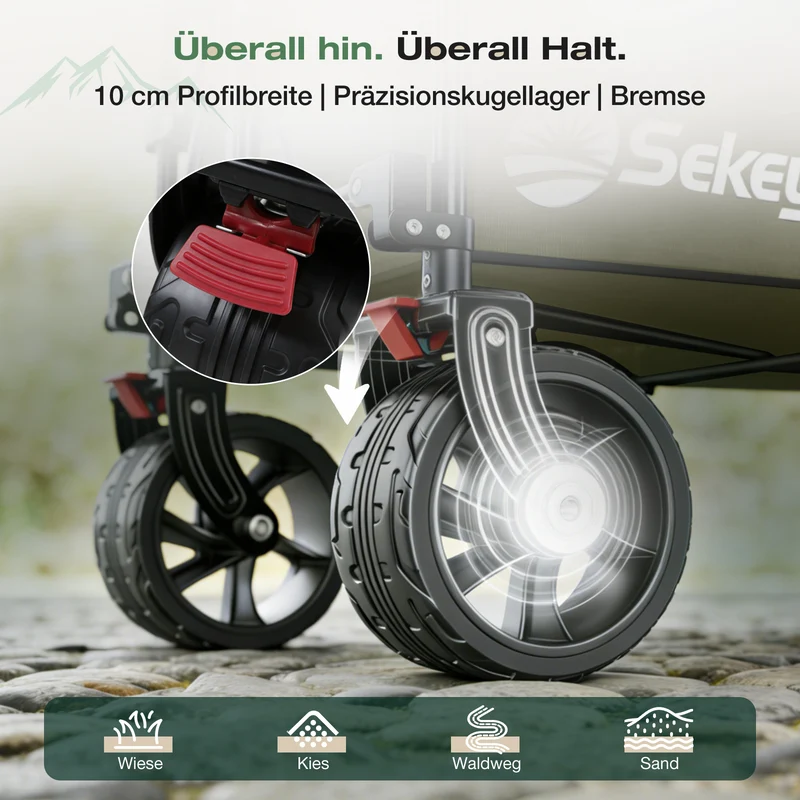 Sekey XXL Plus Faltbollerwagen 200 L, Bis 200 kg belastbar, Extra breite All-Terrain-Räder, patentierter 4-Wege-Sofortaufbau, 4032