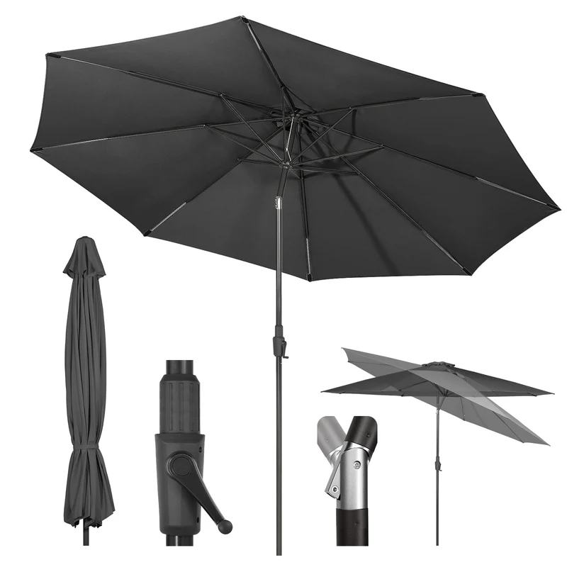 Sekey Runde Sonnenschirm Ø 350 cm mit Kurbel & Auto-Knickfunktion Windstabil, UPF 50+ Für Balkon, Terrasse & Garten Recyceltes Polyester (GRS-zertifiziert)
