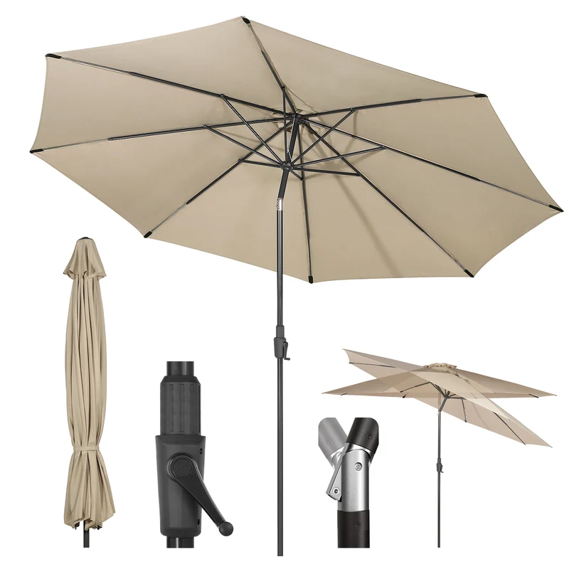 Sekey Runde Sonnenschirm Ø 350 cm mit Kurbel & Auto-Knickfunktion Windstabil, UPF 50+ Für Balkon, Terrasse & Garten Recyceltes Polyester (GRS-zertifiziert)