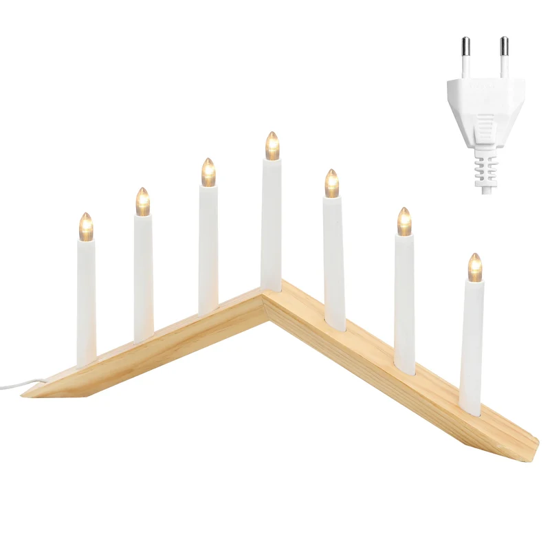 Salcar LED Holz-Schwibbogen 52 cm mit 7 warmweißen LED-Kerzen – Weihnachts Lichterbogen aus Holz, Fensterdeko & Tischbeleuchtung mit Netzstecker