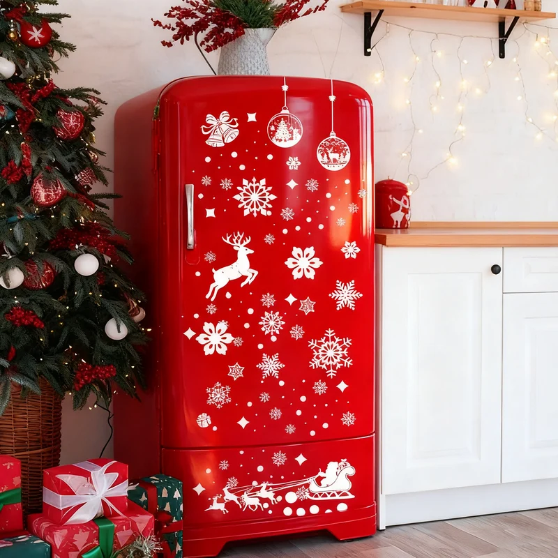 Salcar Fensterbild Weihnachten – Selbstklebende Fensteraufkleber für Winterdeko, Beidseitig sichtbar, Wiederverwendbar – Tannenbäume, Schneeflocken & Rentiere