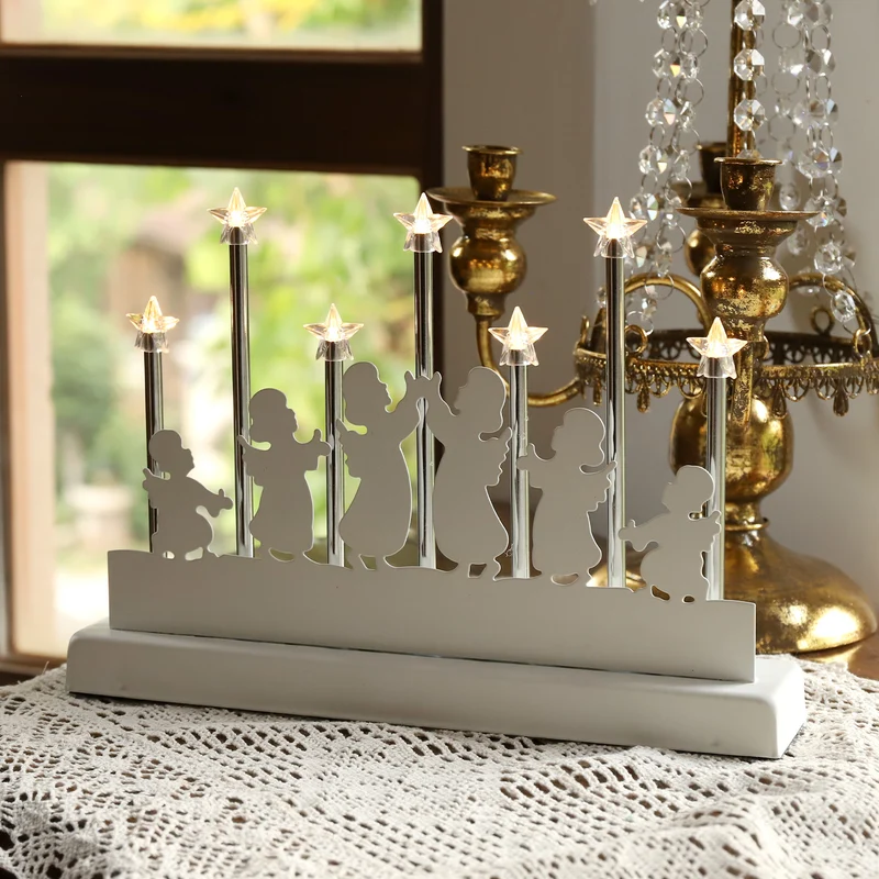Salcar LED Lichterbogen mit 7 Sternen & 6 Engeln – Warmweißes Licht, Batteriebetrieben mit Timer – Weihnachtsdeko für Tisch & Fenster, ca. 32 cm