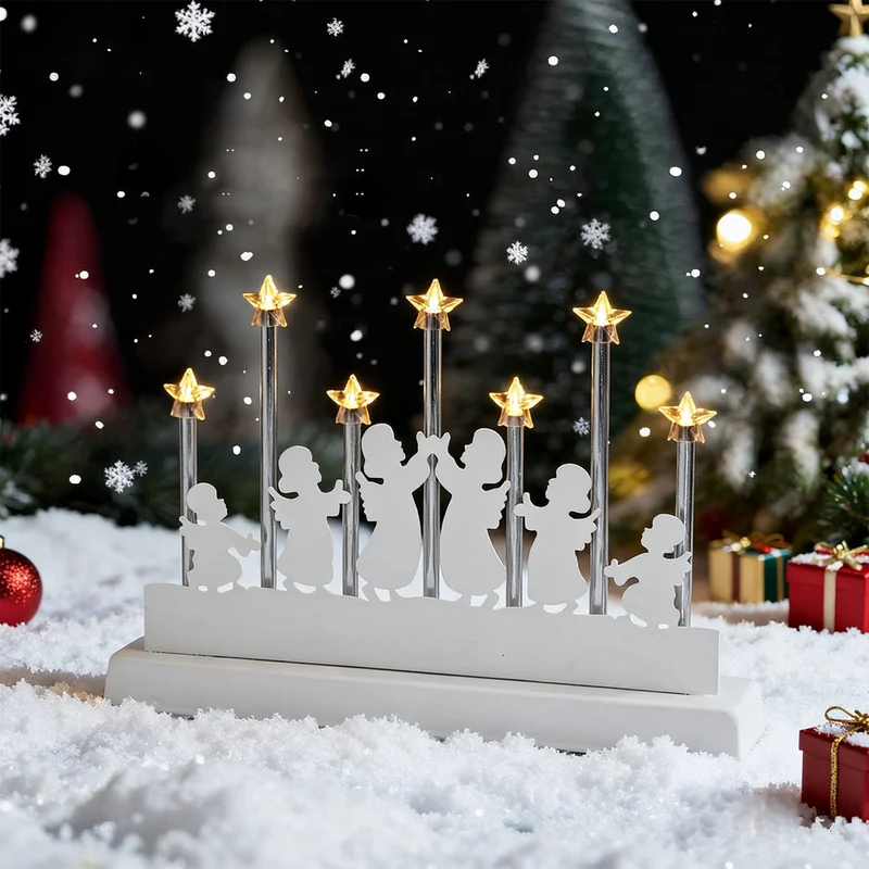 Salcar LED Lichterbogen mit 7 Sternen & 6 Engeln – Warmweißes Licht, Batteriebetrieben mit Timer – Weihnachtsdeko für Tisch & Fenster, ca. 32 cm