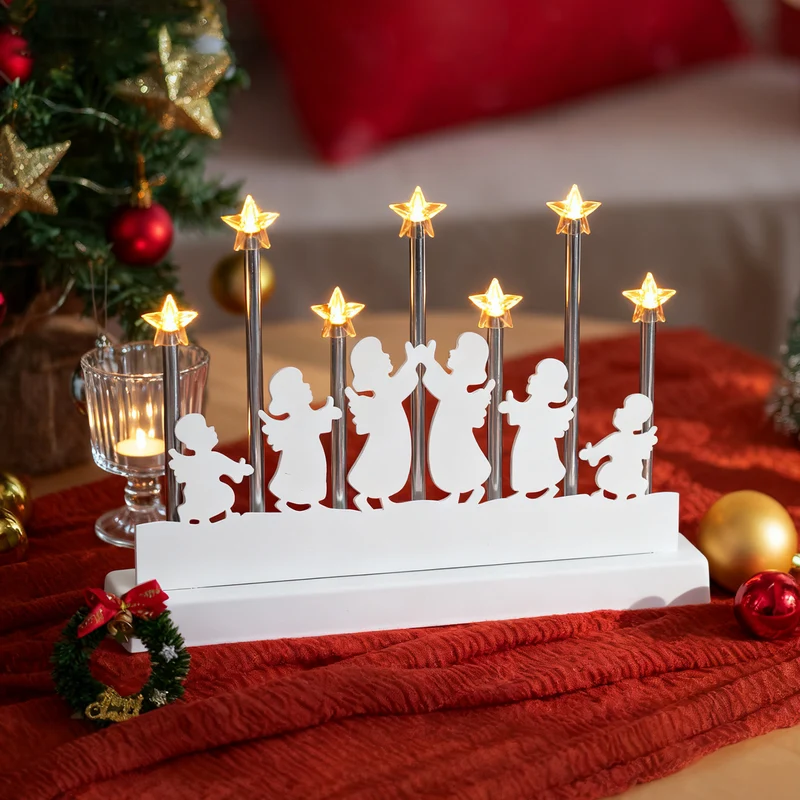 Salcar LED Lichterbogen mit 7 Sternen & 6 Engeln – Warmweißes Licht, Batteriebetrieben mit Timer – Weihnachtsdeko für Tisch & Fenster, ca. 32 cm