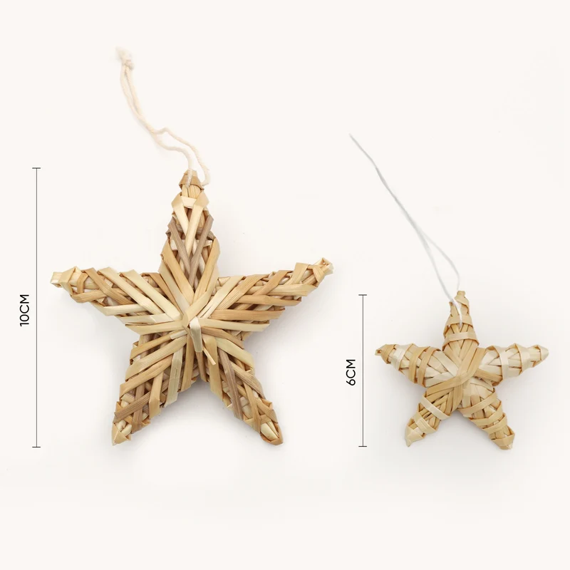 Salcar 6er Set Handgefertigte Strohsterne – Natürliche Weihnachtsbaumanhänger aus Stroh, Fünfzackige Sterne für Christbaum & Adventsdeko